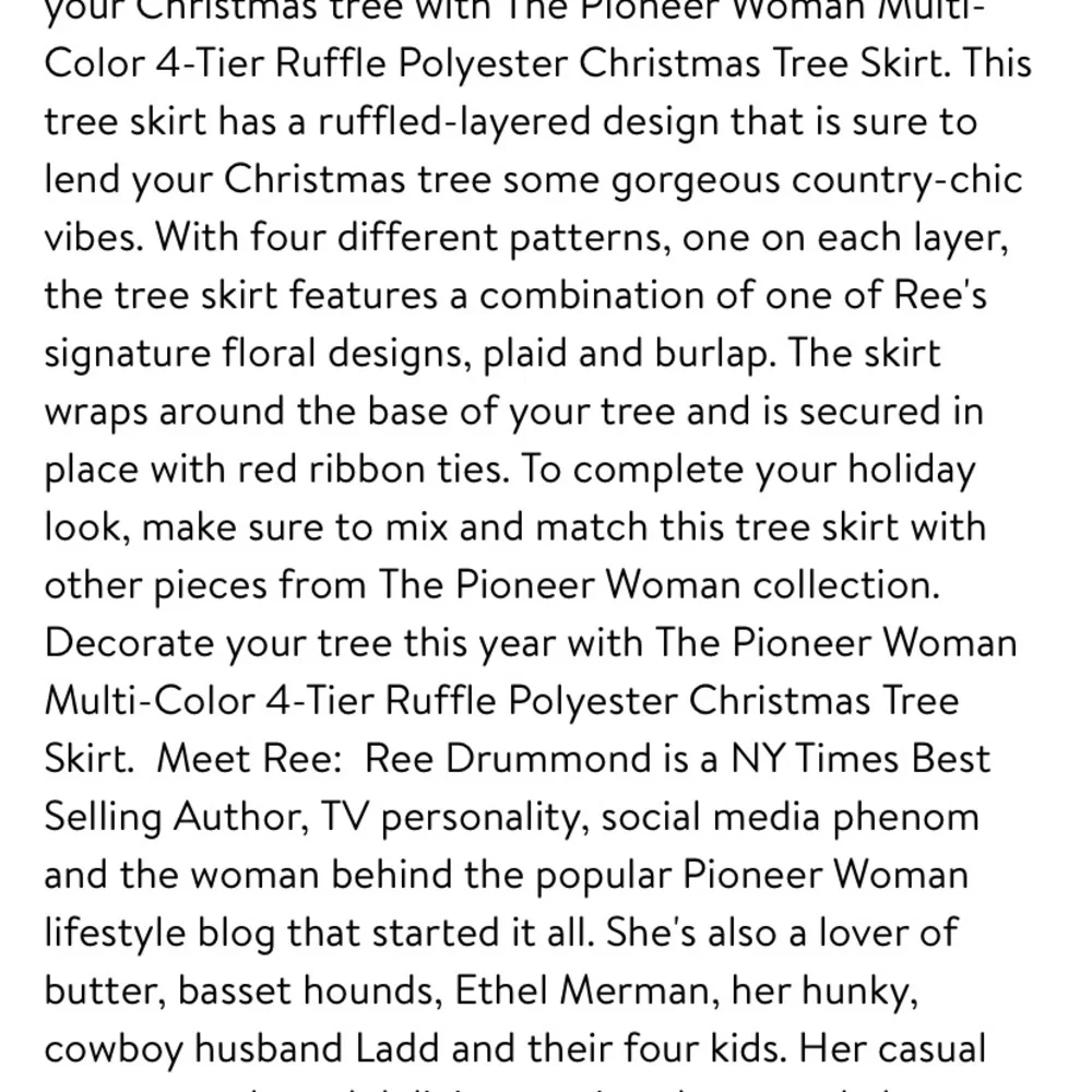 Pioneer Woman Multi-Color 4-Tier Ruffle Polyester Christmas Tree Skirt, 48